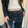 Estilo Punk Y2K Hebilla de Estrella con Remaches Cinturón sin Agujeros para Mujer Estilo Chica Picante de Nicho Cinturón de Cuero con Hebilla de Metal Cinturón para Jeans