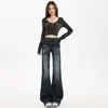 Pantalones Acampanados de Mezclilla Azul Grisáceo Transfronterizos Otoño/Invierno 2026 para Mujer, de Tiro Bajo, Vintage, Adelgazantes, Ligeramente Elásticos, Nuevo Estilo de Primavera