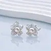 Brincos de Pérola de Água Doce Naturais para Mulheres Agulha de Prata S925 Luxo Leve Nicho Alto Padrão Brincos de Flor Joias de Pérola Atacado