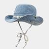 Sombrero de pescador con correa de letras estilo vintage de Corea del Sur para mujer, gorro informal de lavabo combinable para primavera y verano, gorro vaquero occidental para montañismo.