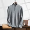 Suéter de Caxemira com Gola Polo para Homens Outono/Inverno 2026, Pulôver Solto para Negócios, Suéter de Lã Liso, Camada Base, Suéter de Tricô Tamanho Grande