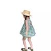 Conjunto Plaid de Verão para Meninas 2026 Estilo Fresco Verde Tecido Plaid Camisa Boneca Colete Vestido Shorts Conjunto de Duas Peças