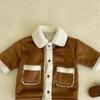 Roupa Infantil Estilo Coreano Ins Inverno Novo Cardigan Color-Block para Meninos e Meninas, Forrado com Lã, Elegante, Jaqueta Casual Grossa de Lã de Cordeiro