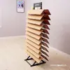 Estante de exhibición de baldosas de piso de madera de hierro estante de baldosas con veta de madera base de línea rodapié patineta 300 estante de exhibición de muestras de baldosas de pared
