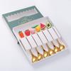 Cuchara y tenedor de acero inoxidable portátil para niños, con bonitos dibujos animados, dorados, para café, fruta, postre, caja de regalo