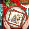 Mm305 Cuadros Navideños Árbol de Navidad Fiesta Navideña Vacaciones Cumpleaños Vajilla para 8 Personas Set de 4 Piezas Platos de Papel Servilletas de Papel Vasos de Papel