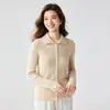 Nueva colección de otoño e invierno: Suéter de cachemira de color liso para mujer, con cuello semi-alto, cierre de un solo botón, corte ajustado y estilo cárdigan de punto, perfecto como capa base