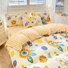 Juego de Cuatro Piezas de Sábanas de Algodón Cepillado y Fundas de Edredón, Ropa de Cama para Dormitorio de Estudiante, Juego de Tres Piezas Individual, 3 Fundas de Edredón, No Algodón, Algodón Puro 4