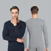 Conjunto de Roupa Térmica de Outono Gola Redonda Algodão Quente Camada Base para Homens, Gola Média-Alta, Tamanho Grande, Suéter de Algodão Cor Sólida para Outono e Inverno