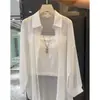 Roupa de Proteção Solar Ice Silk com Efeito Perolado 2026 Verão Peça Externa Manga Longa Solta Fina Top de Dança Jaqueta Camisa de Chiffon