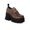 Sapatos Femininos de Couro com Fivela e Tachas, Corte Profundo, Estilo Europeu e Americano, Cor Café, Primavera e Outono 2021