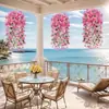 Gloria de la Mañana Artificial Transfronteriza Patio Exterior Eucalipto Flores Falsas Decoración de Boda Planta Artificial Colgante de Pared Enredadera Flor de Enredadera