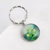 Chaveiro de Trevo de Quatro Folhas Fluorescente, Chaveiro de Bola de Cristal Brilhante da Sorte, Chaveiro Grande de Cristal de Trevo de Quatro Folhas Giratório