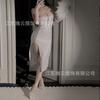 Lencería Sexy, Vestido Femenino sin Espalda Ligeramente Transparente con Tirantes, Cheongsam con Abertura, Tentador Conjunto de Pijama Pasión para No Quitar