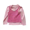 Chal de punto para niña con camiseta de manga larga, Top de retazos en colores caramelo para primavera y otoño, Elegante base de imitación de dos piezas para bebé