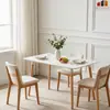 Mesa de Comedor Minimalista Nórdica con Patas de Madera Maciza para Apartamentos Pequeños, Mesa de Comedor Rectangular, Juego de Mesa y Sillas de Comedor Color Crema Estilo Japonés