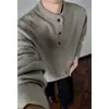 Suéter com Gola Henry Estilo Old Money Masculino Primavera Outono Solto Tendência Tricô Pesado Roupa Exterior para Adolescente