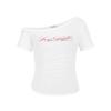 Playera de Manga Corta con Hombro Descubierto y Estampado de Letras Estilo Chica Caliente para Mujer Verano 2025 Nueva Ajuste Ceñido Versátil Top Chic