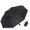 Atacado do fabricante guarda-chuva dobrável de uso duplo unissex com proteção solar resistente a UV, cabo listrado em bloco de cores, revestimento preto