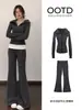 Chaqueta gris ajustada traje deportivo de otoño para mujer, nuevo estilo coreano 2026 ootd, un conjunto completo para un look relajado