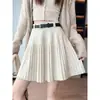 Falda Plisada de Lana Blanca a Cuadros para Mujer Primavera Otoño Petite Cintura Alta Línea A Ceñida a la Cadera con Botas Largas Falda Corta