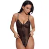Lencería Sexy de Encaje Transparente Hueca con Cuello en V Camisola Body Ajustado Estilo Europeo Ropa de Dormir Sexy Suministro