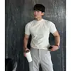 Camiseta de Manga Corta de Algodón Puro con Cuello Medio Alto para Hombre 2026 Nuevo Estilo Camisa Blanca de Alta Gama Ajustada Estilo Hong Kong Top Retro
