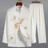 Traje Tang Estilo Chino para Personas de Mediana Edad y Mayores, Hanfu para Papá, Traje Retro de Manga Larga para Primavera y Verano, Atuendo para Abuelo, Traje de Tai Chi para Ejercicio Matutino