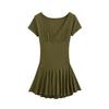 Vestido de Verano Nuevo con Escote en V Profundo, Plisado, Voluminoso + Conjunto de Shorts, Falda Plisada de Manga Corta de Cintura Alta