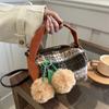 Coreia do Sul Nicho Woolen Small Bag Mulheres 2024 Outono e Inverno Novo Saco de travesseiro portátil Plaid All-match Commuter Crossbody Bag