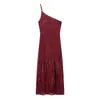 Moda Feminina Europeia e Americana Transfronteiriça Aliexpress Venda Quente Elegante Vestido Longo com Fenda e Alça de Lantejou em um Ombro