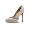 Estilo Europeo y Americano 14cm Punta Fina Impermeable Plataforma Correa con Pedrería Boca Baja Tacón de Aguja Sexy Moda Zapatos de Mujer