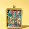 Colgante pequeño de thangka pintado a mano de Xizang con el Bodhisattva del Vacío, el Dios Amarillo de la Riqueza y Tara Verde, adecuado tanto para hombres como para mujeres como un collar amuleto de Xizang