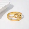 Anel Cruz de Aço Inoxidável Coração Cruzado Transfronteiriço Moda Europeia e Americana Simples Aberto Ajustável Anel de Titânio Dourado 18K para Mulheres