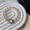 Pulseira Fivela Moinho Pérola Shijia Cinza Prateado Feminina Luxo Leve Celebridade da Internet Elegante Redonda Pérola Forte Brilho