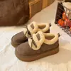 Sapatos de Algodão de Inverno Neve Casuais Confortáveis com Solado Grosso Novo Retro de Pele 2026 Mocassins Quentes de Pedal Mais Veludo