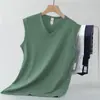 Chaleco de seda de modal helada para hombre, moderno, antibacteriano, fresco, de secado rápido, camiseta sin mangas deportiva, cuello en V, camiseta sin mangas, camiseta interior blanca lisa