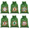 Bolsa de Regalo Navideña Verde al por Mayor Transfronteriza Bolsa con Cordón de Papá Noel Bolsa de Dulces de Nochebuena Bolsa para Manzanas Bolsa de Lino