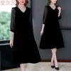 Vestido de Terciopelo de Seda de Morera Tallas Grandes que Oculta el Vientre, Aspecto Juvenil para Mujeres de Mediana Edad, Vestido Vintage con Estampado de Leopardo para Otoño