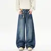 Roupas Masculinas Fengshe / Nova Coleção Primavera Vintage Soltos High Street Calças de Pernas Largas Jeans Masculino Calças de Pernas Retas