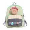 Mochila infantil com pingente de pinha de desenho animado, mochila unissex para bebês com listras coloridas, mochila para jardim de infância para meninos e meninas
