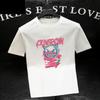Camiseta de Algodão Puro Manga Curta Gola Redonda Estampada Pesada Masculina Estilo Coreano Marca Tendência Solta Tamanho Grande Camiseta Estilo Ins Camiseta Básica