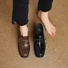 Elegante francês ~ Sapatos de salto grosso de 3,5 cm para mulheres, tendência, bico quadrado, cadarço, sapatos pequenos de couro, novos sapatos para quatro estações 2025, sapatos femininos