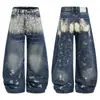 Jeans de Pierna Ancha con Adorno de Anillo Metálico para Hombre, Nuevo Diseño de Moda Primavera, Pantalones Casuales Largos hasta el Suelo para Mujer