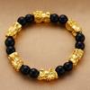Pulsera Pixiu de Ónice Negro y Rojo para Pareja, Pulsera Chapada en Oro con Seis Caracteres de Verdad, Pulsera de Cuentas para Hombres y Mujeres