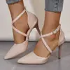 Sandalias de mujer blancas estilo francés, punta cerrada, tacón de aguja alto, con tira en T, verano sexy 2026, comercio exterior transfronterizo
