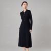 Vestido de Punto con Solapa y Pliegues para Mujer, Otoño e Invierno, Ceñido a la Cintura, Adelgazante, Vestido de Longitud Media Línea A, Elegante, Estilo para Ir al Trabajo, Mangas Largas de Lana