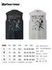 Camiseta sin mangas de dibujos animados con grafiti retro americano lavado al agua viejo de verano para hombre y mujer, sudadera holgada de moda para parejas, camiseta de lavadora