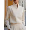 Outono de 2026 Nova Roupa Feminina Amazon Cross-Border Novo Estilo Chinês Gola Alta Manga Longa Camisa Nicho Elegante para o Trabalho para Mulheres