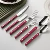 Faca, Garfo e Colher de Aço Inoxidável 304 com Cabo de Clipe ABS, Faca de Bife com Cabo Colorido de Rebite Estilo Nórdico, Colher de Sobremesa